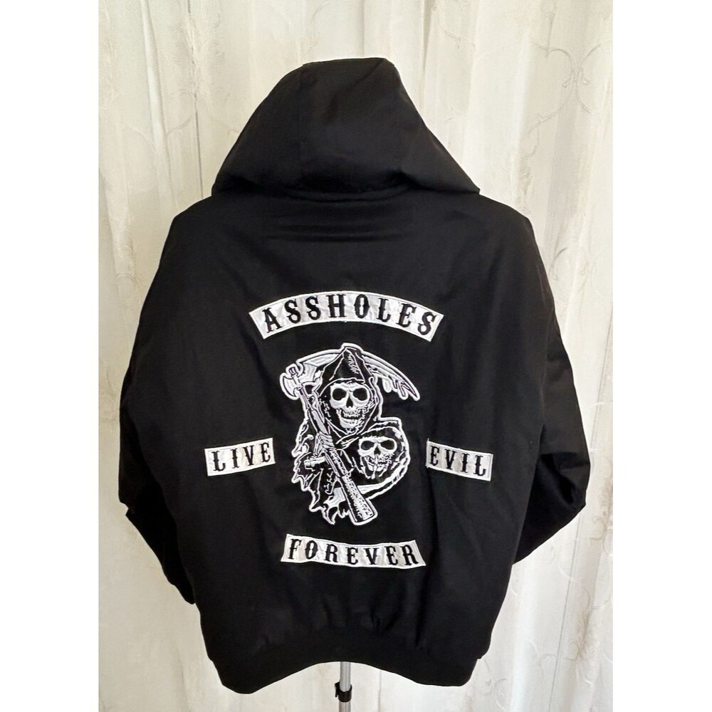 A**holes Live Forever Live Evil Grim Reaper Hooded Canvas Jacket Black L Grail
